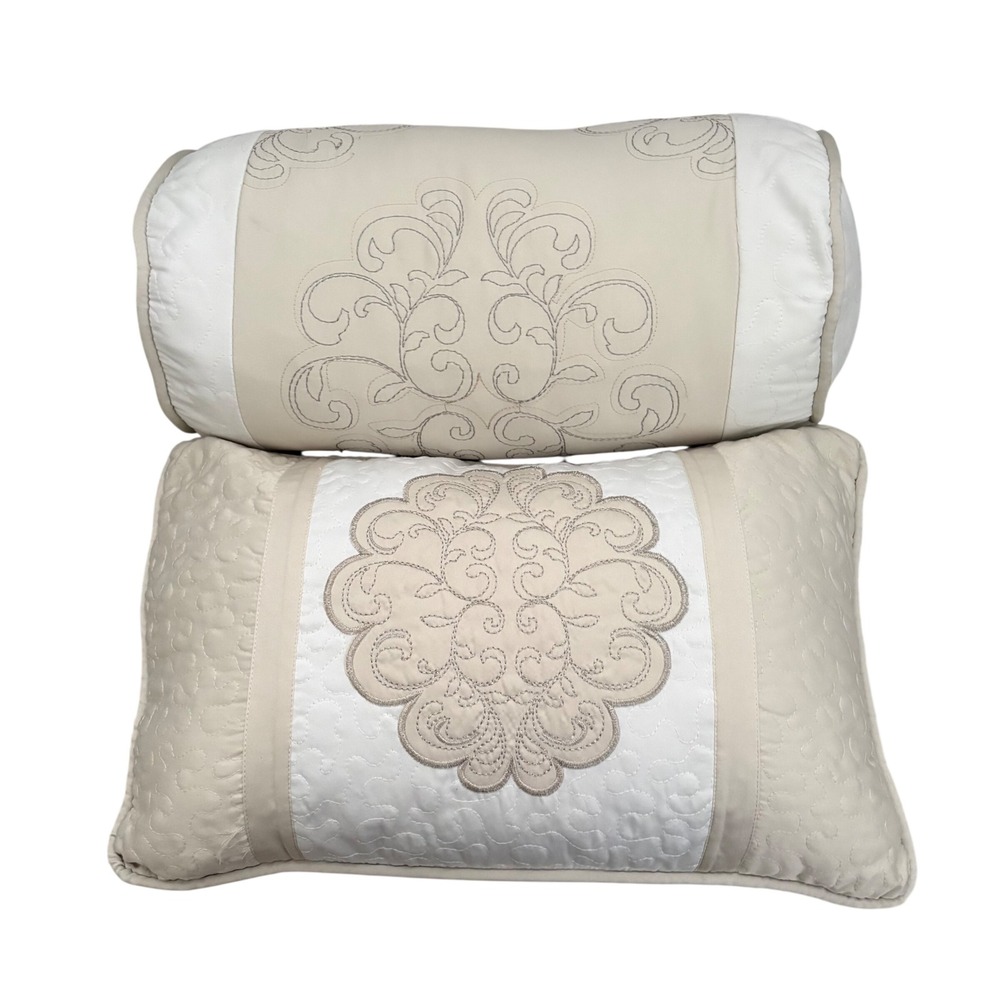 Lenox American Design Set of 2 Cream Wht Embroidered Accent Pillow Duck Feather